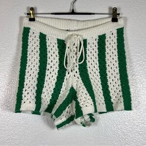 Chic High Waist Crochet Shorts - Green & White‎